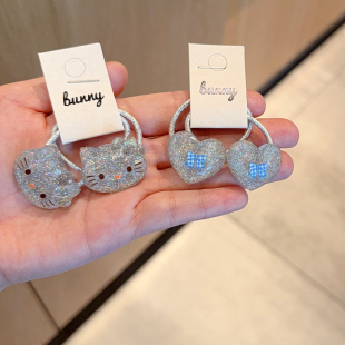 可爱银色闪闪猫咪爱心发圈儿童扎马尾发绳宝宝蝴蝶结小圈扎发皮筋