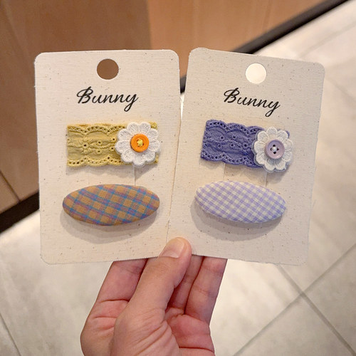 儿童蕾丝格纹花朵布艺发夹侧边夹女童刘海夹BB夹发卡发饰头饰夹子