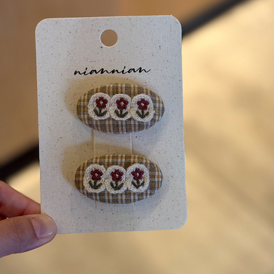 niannian念念儿童韩系早秋布艺发夹儿童毛线花朵侧边刘海碎发bb夹