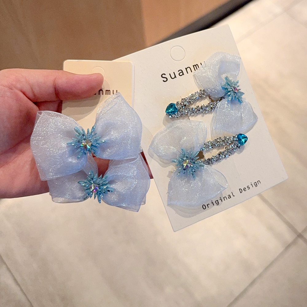 冰雪奇缘儿童公主飘带纱发圈雪花蝴蝶结发夹女童刘海边夹发卡头绳