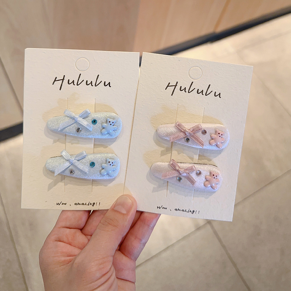 韩版女童可爱小熊发夹儿童布艺小清新蝴蝶结少女心BB夹前额刘海夹