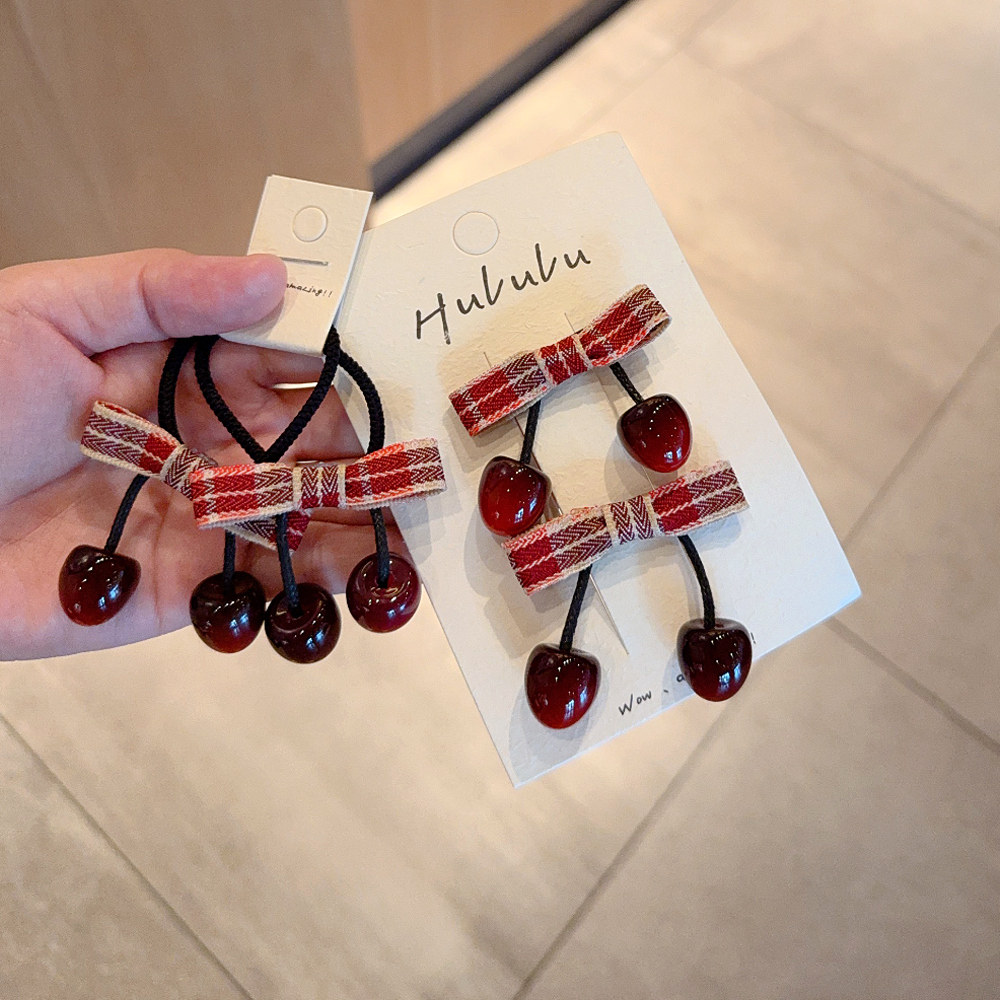 女童红色樱桃对夹格纹蝴蝶结发圈刘海碎发夹边夹发饰儿童马尾发绳,童装/婴儿装/亲子装,发饰,淘宝优惠券,粉丝福利购,淘宝优惠卷