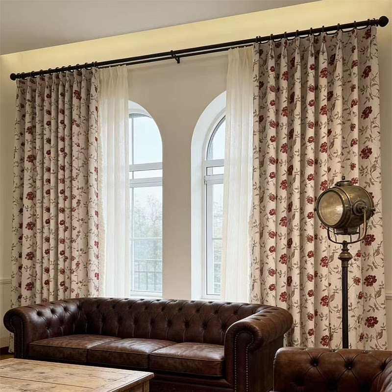 2026新款美式田园风窗帘玫瑰提花雪尼尔卧室客厅阳台布纱帘定制
