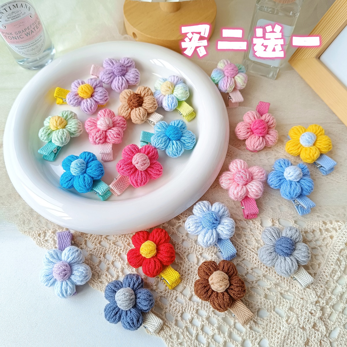 钩织泡芙花发夹不伤头皮儿童少女