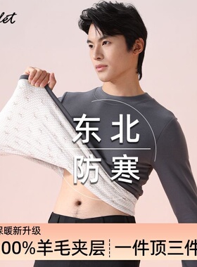 ASDET100羊毛打底衫内衣中高领男加绒加厚保暖上衣秋衣可外穿长袖