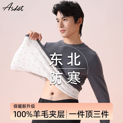ASDET100羊毛打底衫内衣中高领男加绒加厚保暖上衣秋衣可外穿长袖