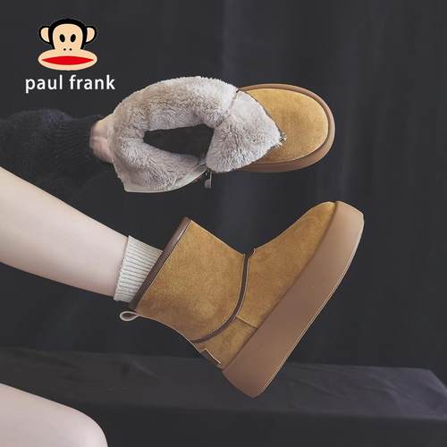 大嘴猴女鞋2024冬季新款厚底雪地靴女加绒加厚棉鞋女款靴子面包鞋