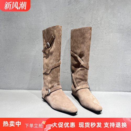 先锋名典欧洲站尖头皮带扣骑士靴
