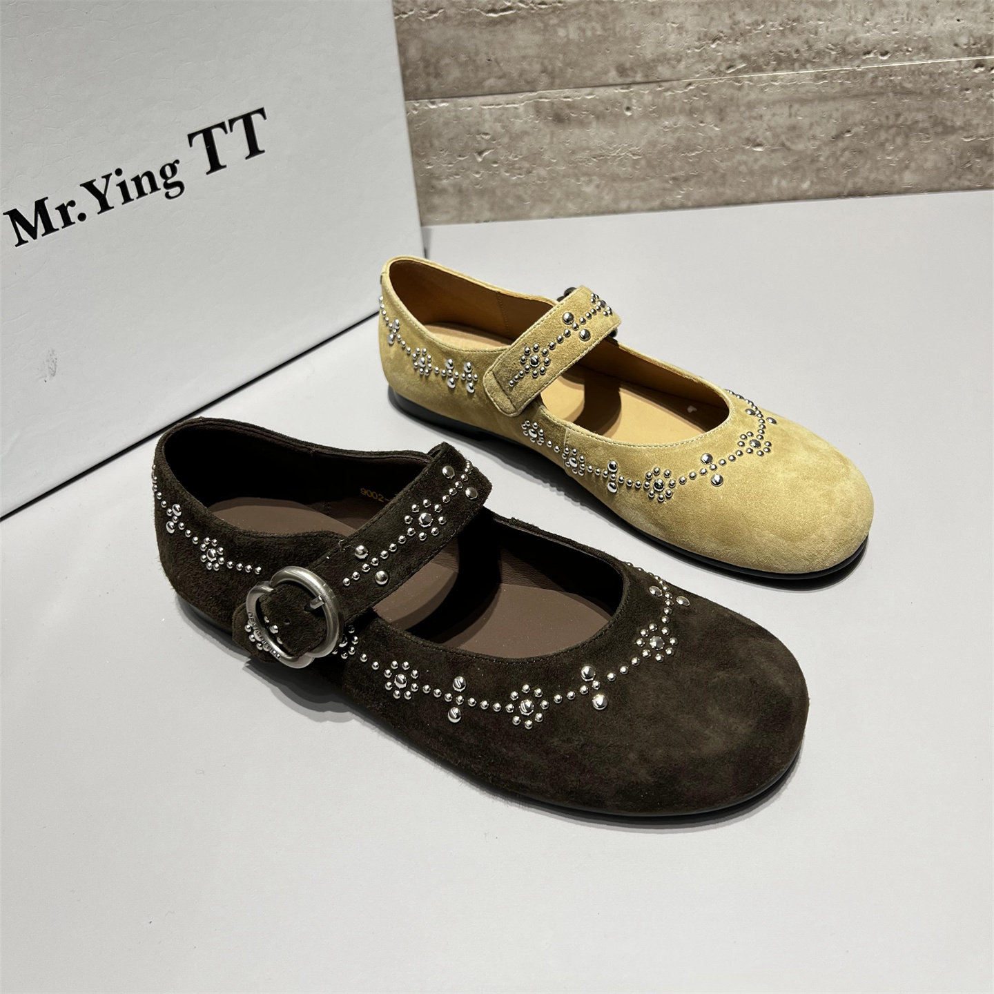 欧洲站女鞋2026春新款真皮磨砂铆钉玛丽珍鞋一字扣平底浅口单鞋女,女鞋,浅口单鞋,淘宝优惠券,粉丝福利购,淘宝优惠卷