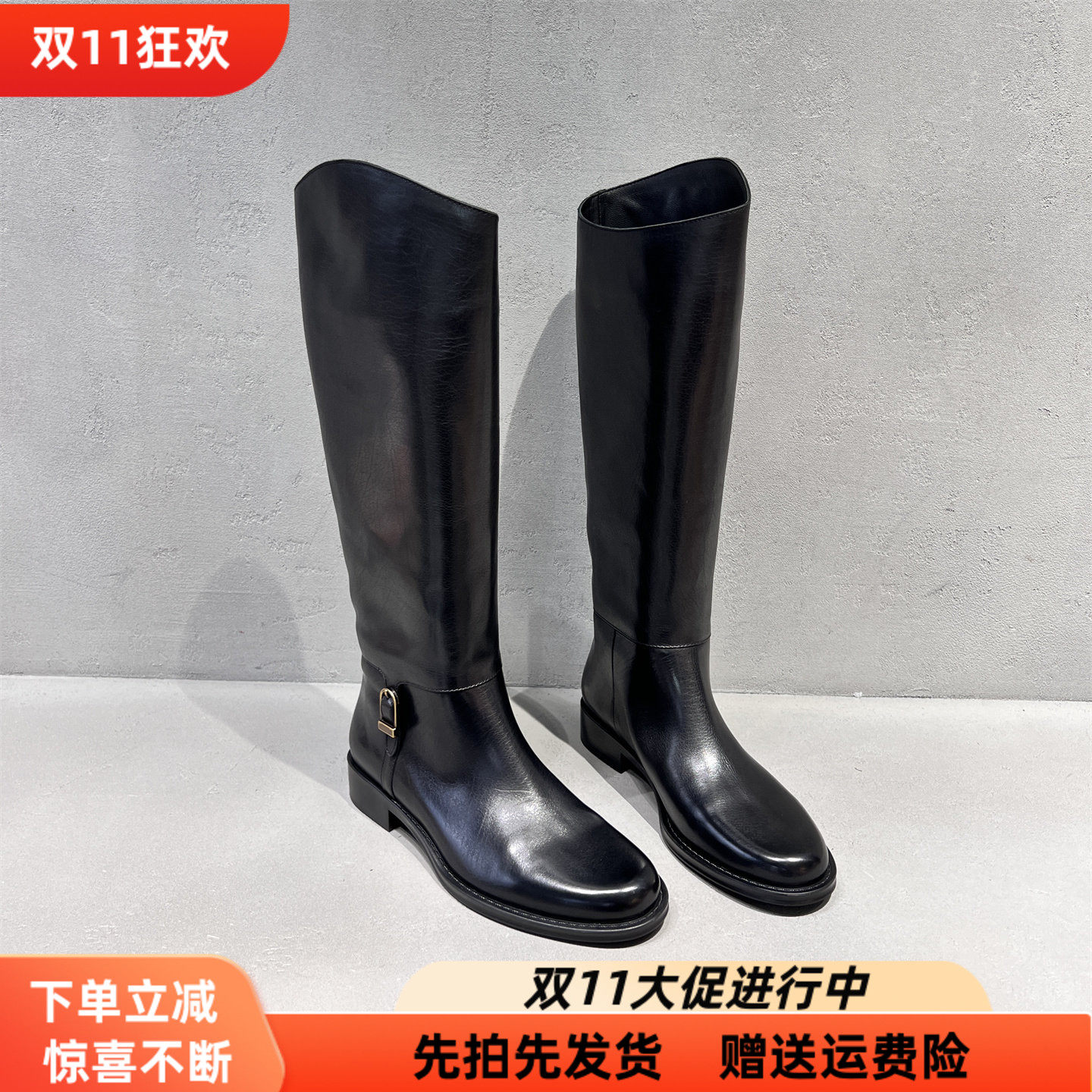 先锋名典真皮显瘦高筒靴骑士靴女