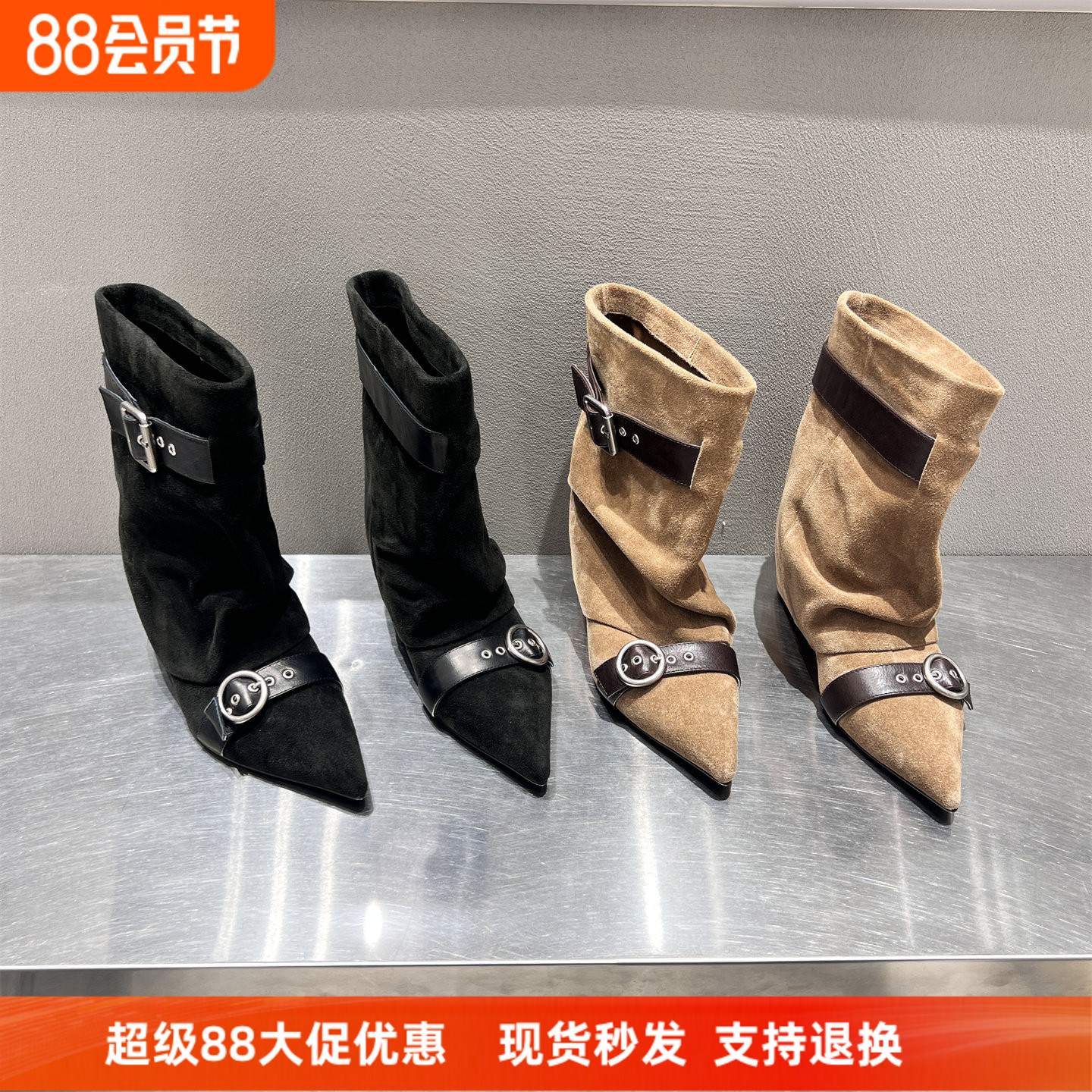 欧洲站真皮皮带扣性感套筒马丁靴