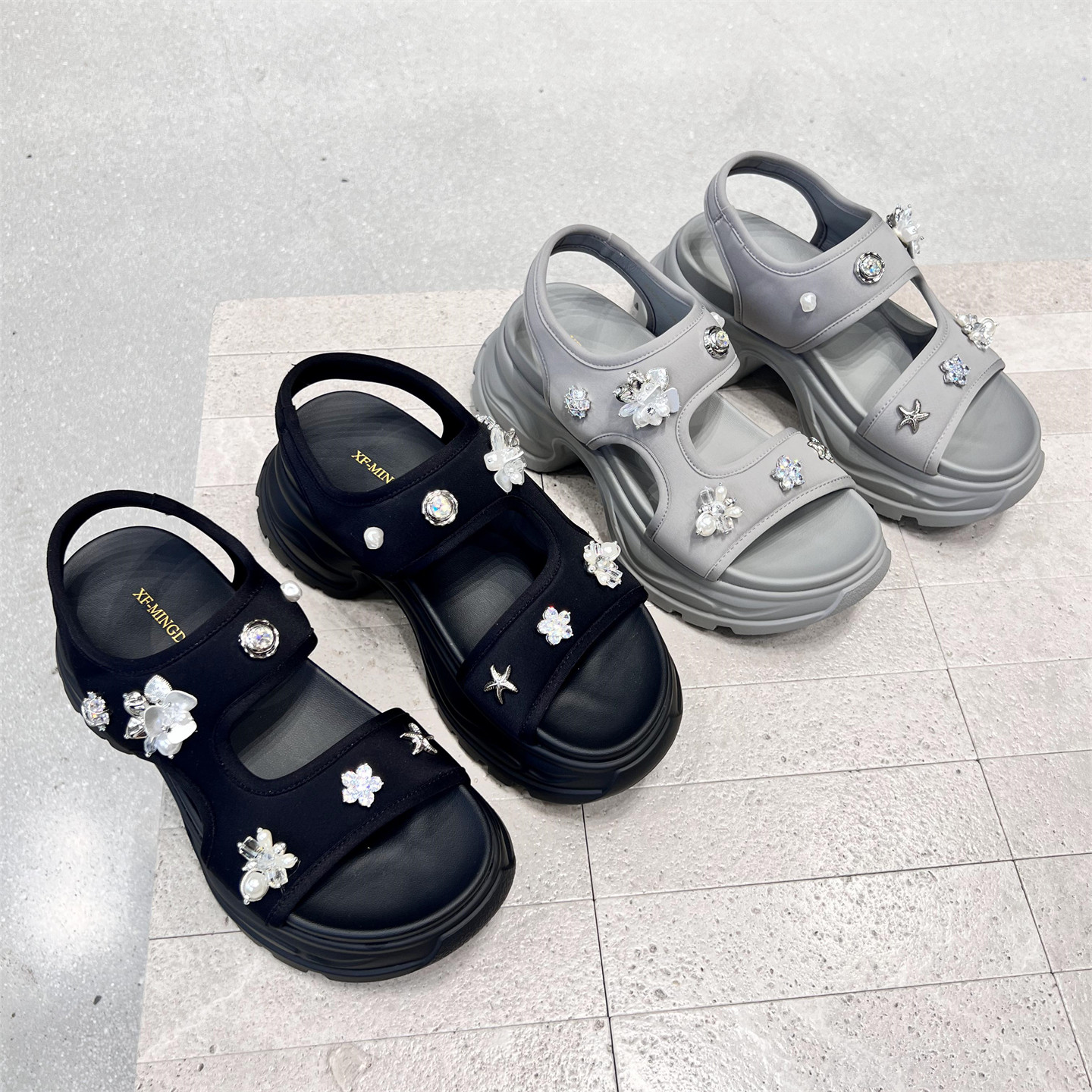 先锋名典厚底露趾休闲沙滩凉鞋