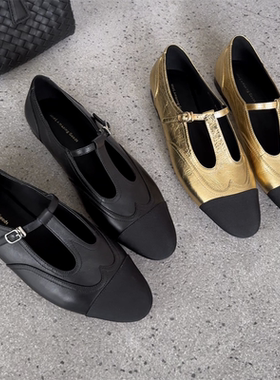 wm6欧洲站女鞋2026春新款真皮玛丽珍鞋一字扣平底小香风浅口单鞋