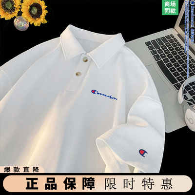 奥特莱斯美式白色polo短袖体恤男潮夏季新款宽松大码百搭t恤衫女