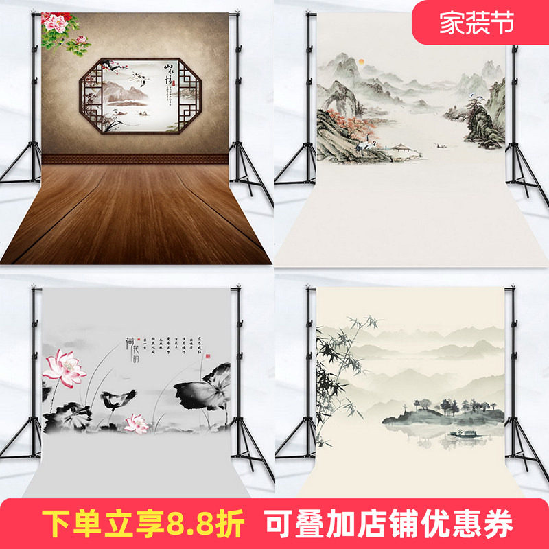 影楼国潮古风背景布中国风古装写真摄影挂布直播主播汉服旗袍全家福拍