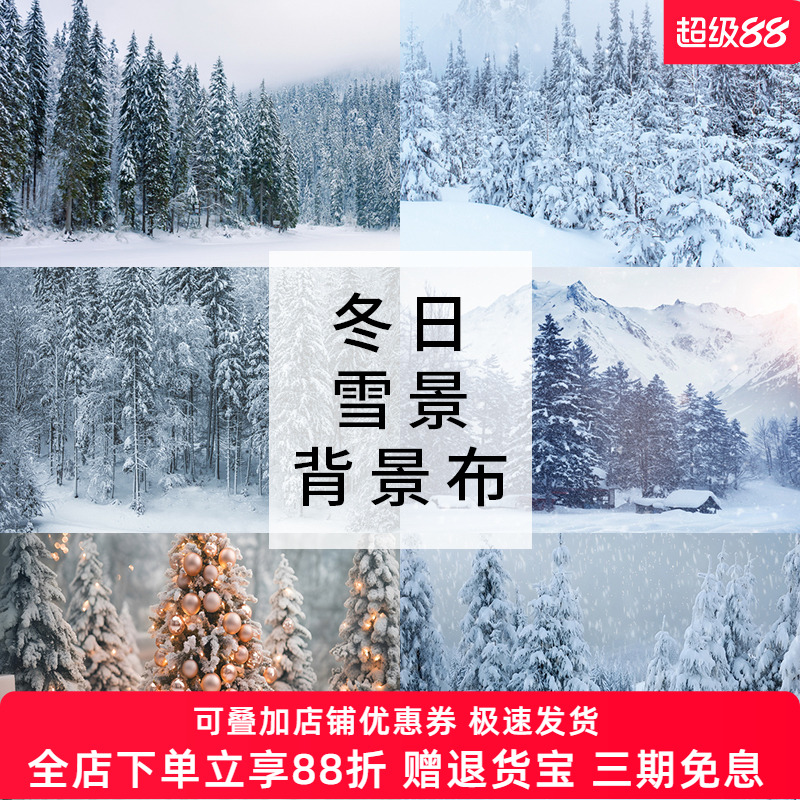 雪景背景布仿真室内造景少女写真布圣诞背景拍摄雪地背景纸夜景背景雪山拍照背景道具冬季森林影棚拍照挂布