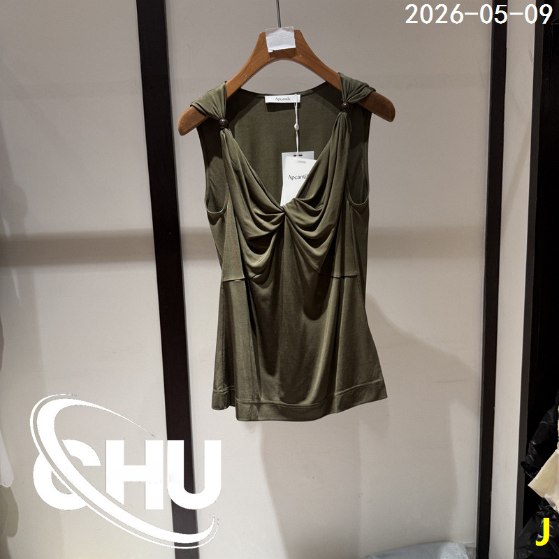 欧洲站2026夏季新款珠子扭结交叉V领无袖背心女气质显瘦上衣14186