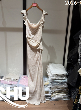 欧洲站2026夏季新款荷叶边波点无袖吊带连衣裙女气质显瘦长裙3430