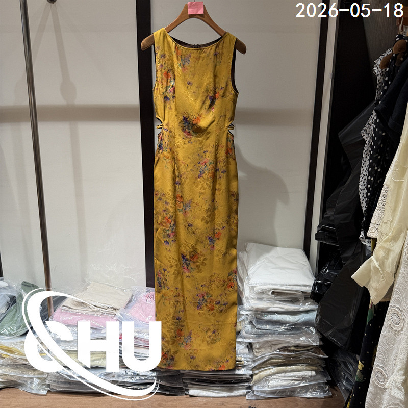 欧洲站2026夏季新款小心机镂空露腰连衣裙真丝印花无袖背心裙565