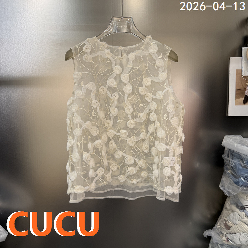 欧洲站2026早夏新款立体玫瑰刺绣无袖背心女透视网纱马甲上衣8181