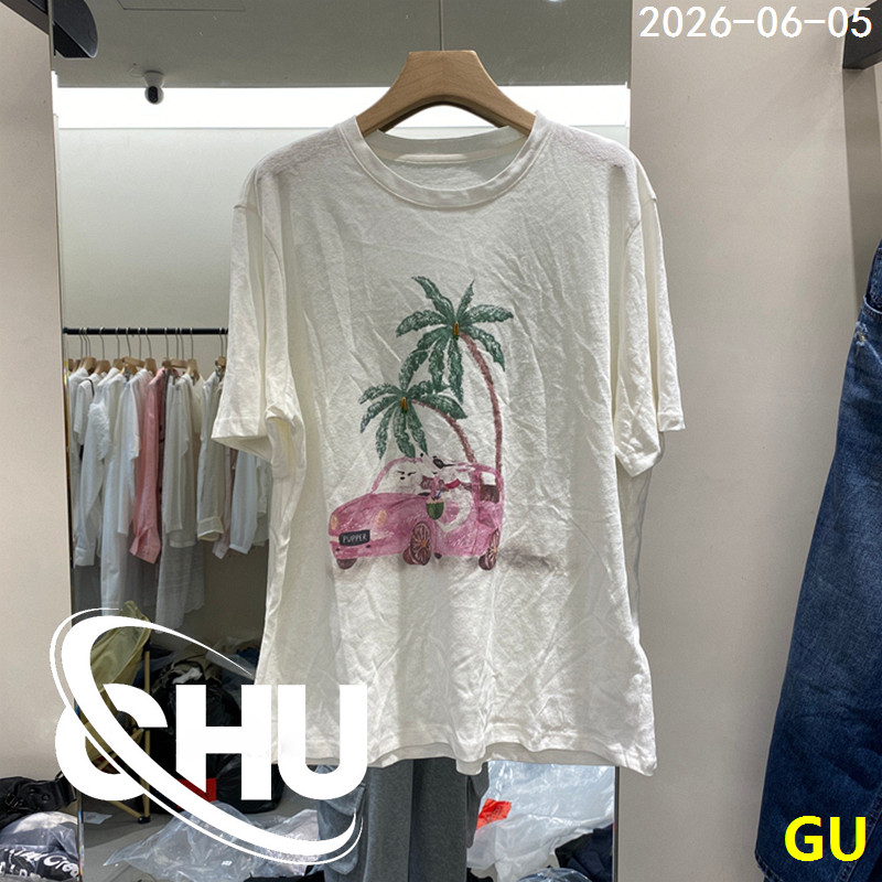 欧洲站2026夏季新款时尚汽车椰子树图案减龄休闲短袖T恤27103