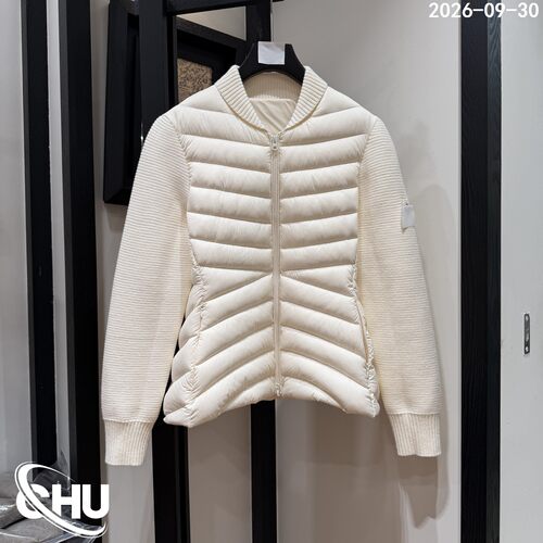 欧洲站2026冬季新款针织拼接收腰款排骨羽绒服女拉链外套78015
