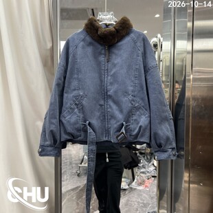 欧洲站2026冬季新款水貂毛领牛仔羽绒服女鹅绒保暖外套26562