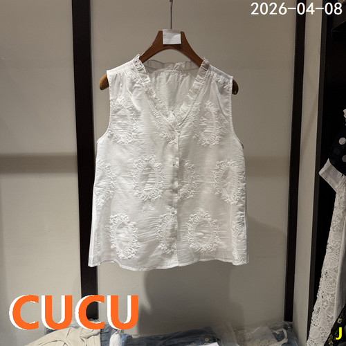 欧洲站2026早夏新款椭圆形刺绣V领天丝棉马甲女无袖背心上衣939