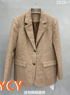 欧洲站2025秋冬新款百搭翻领纯色净版宽松简约西装外套女潮96224