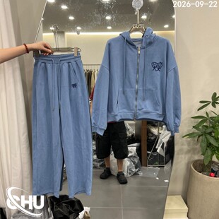 欧洲站2026秋季新款连帽拉链卫衣阔腿裤休闲运动套装女两件套