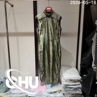 欧洲站2026夏季新款新中式盘扣真丝印花连衣裙女改良旗袍裙0830-2