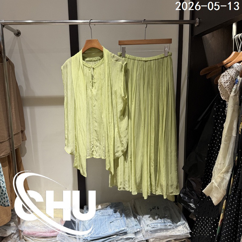 欧洲站2026夏季新款飘带无袖衬衫内搭吊带+半身裙三件套女套装683