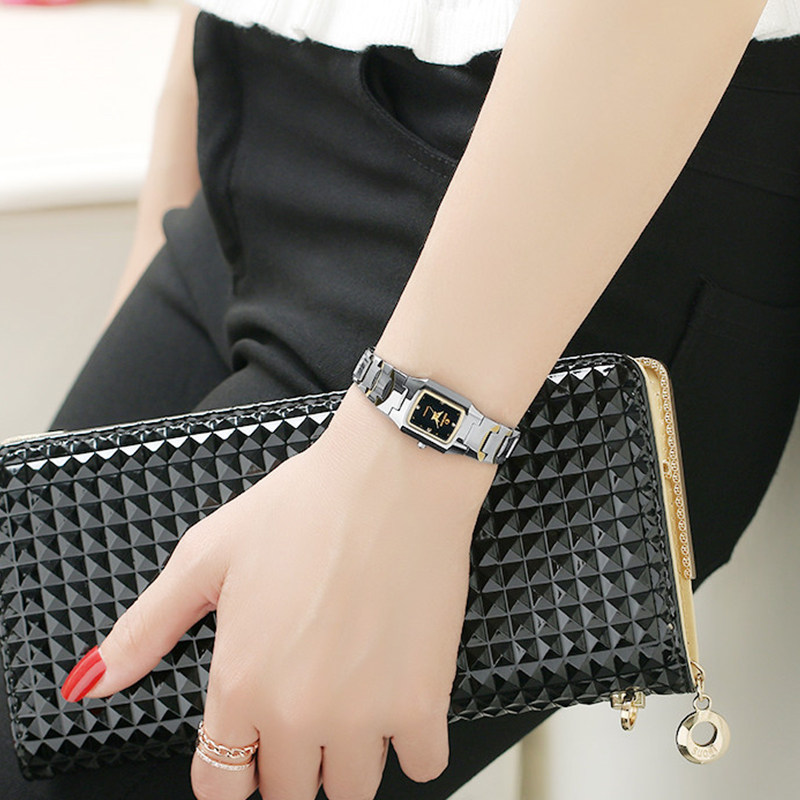 卡迪诺品牌钨钢女表时尚韩版简约长方形石英表防水女款手表小表盘