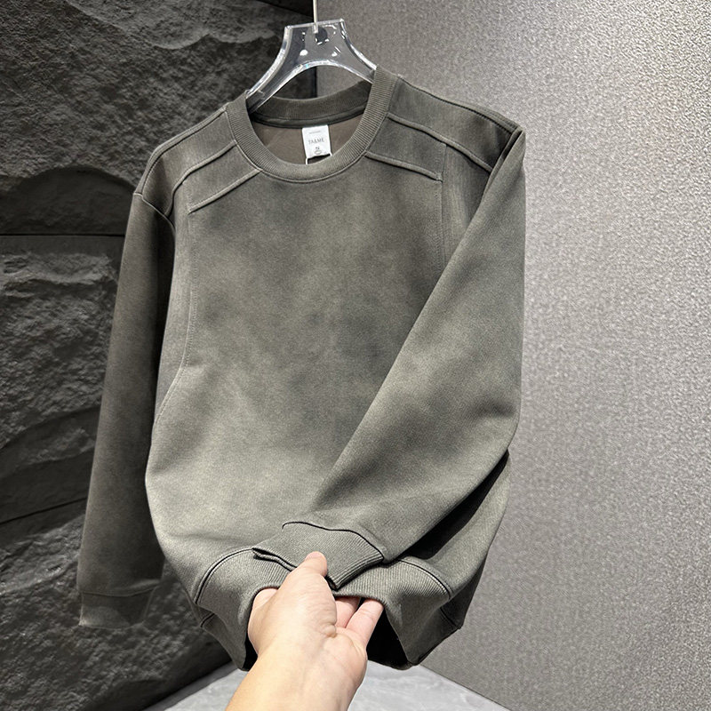 复古高级感潮牌男士打底衫2025秋冬个性扎染加绒卫衣网红爆款T恤