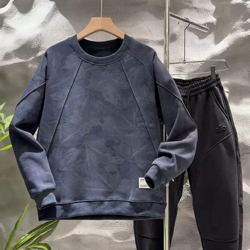 男款痞帅加绒保暖高级感卫衣韩版帅气圆领长袖上衣设计感百搭体恤