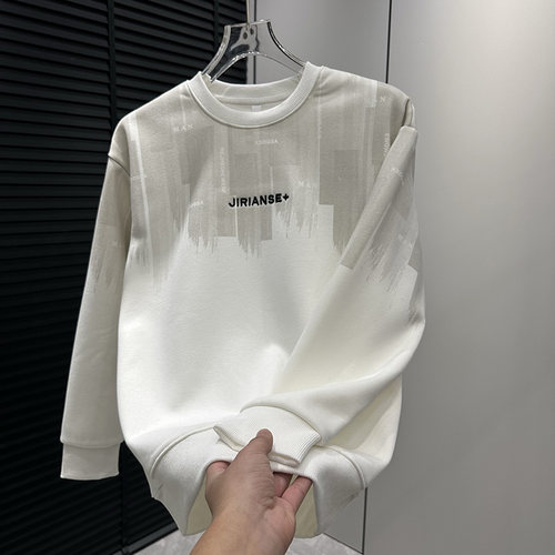 美式撞色渐变男士T恤潮流秋冬宽松长袖打底衫青年时尚气质ins卫衣