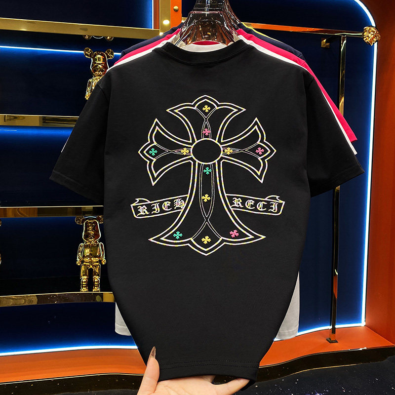 潮牌十字架刺绣重磅T恤冬季加厚个性套头打底半袖设计感休闲男T恤