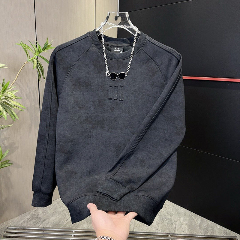 潮牌印花高级感轻奢气质卫衣美式潮流圆领加绒T恤宽松时尚男打底