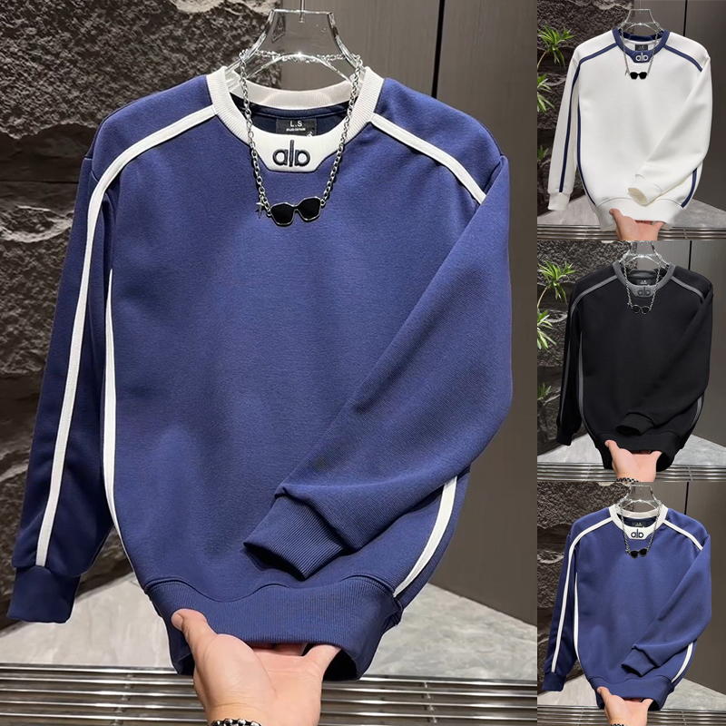 网红爆款男士卫衣圆领拼接休闲运动衫宽松百搭个性体恤男装上衣潮