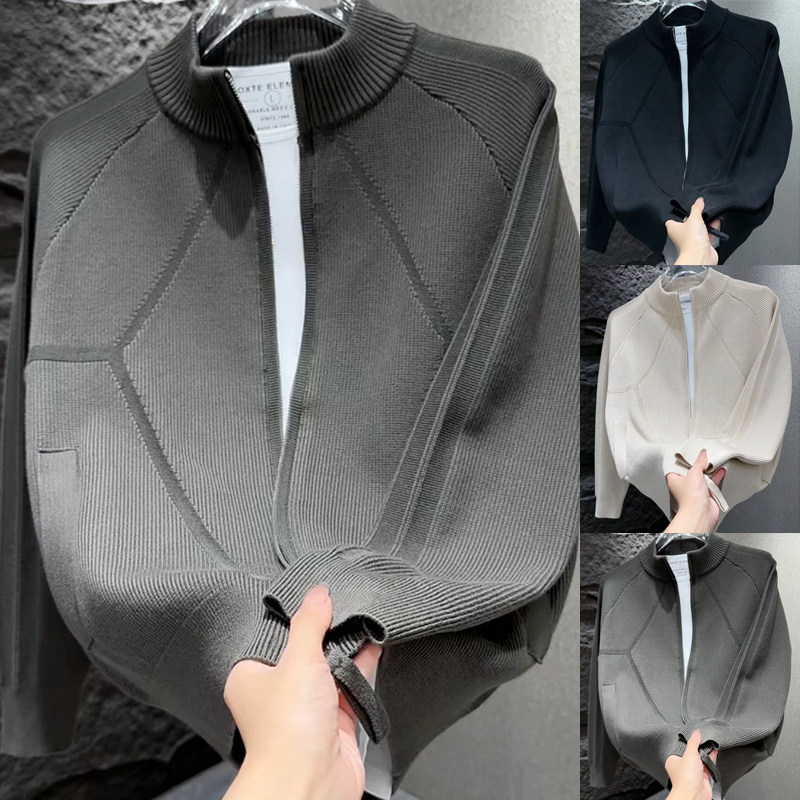 立领休闲百搭潮流时尚针织衫男高级感针织秋冬拉链毛衣感轻奢开衫