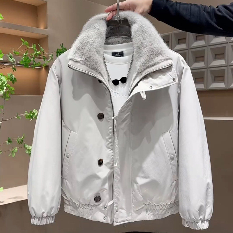 新款男士派克服2025潮牌加厚保暖棉衣休闲百搭俩穿仿貂夹克衫外套