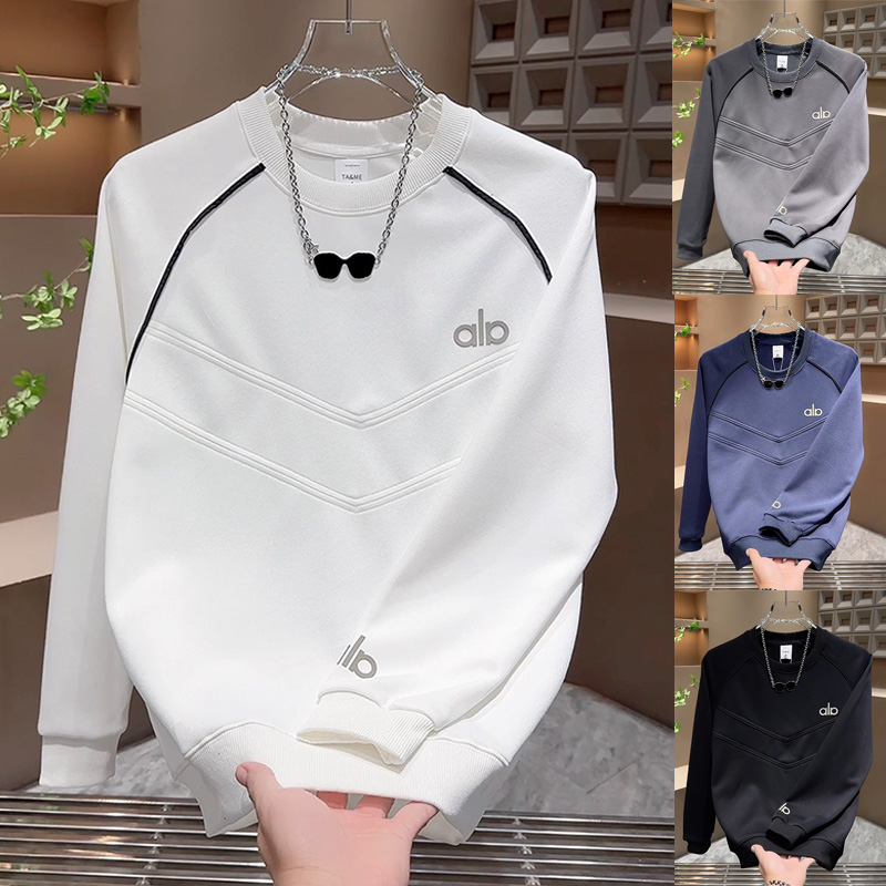 美式休闲潮流拼接高级感卫衣字母加绒圆领打底T恤网红潮牌长袖衫