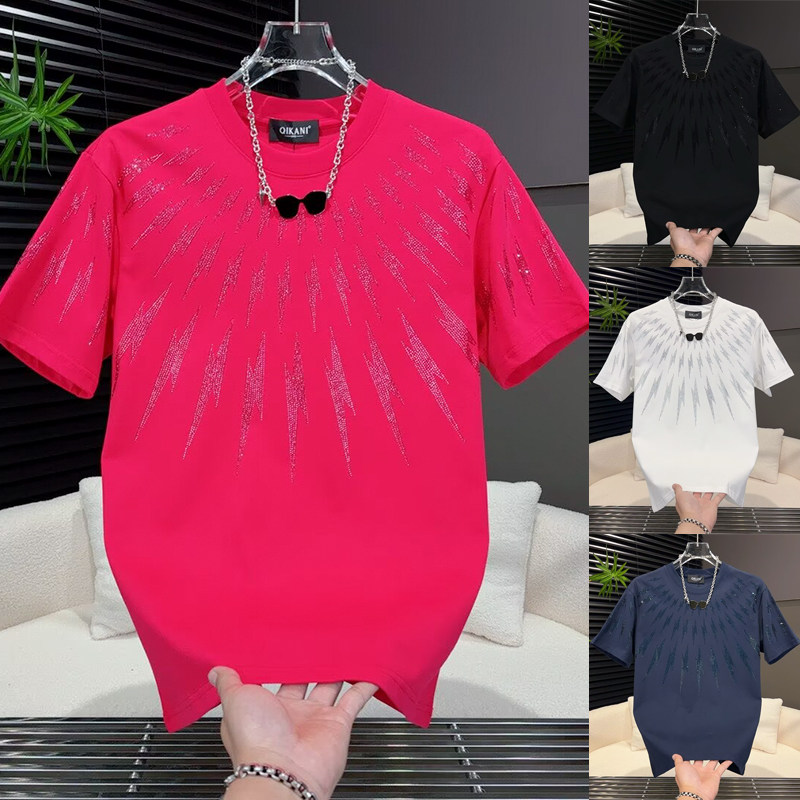 男士时尚欧货圆领短袖2026春夏新款百搭痞帅半袖休闲高端烫钻T恤