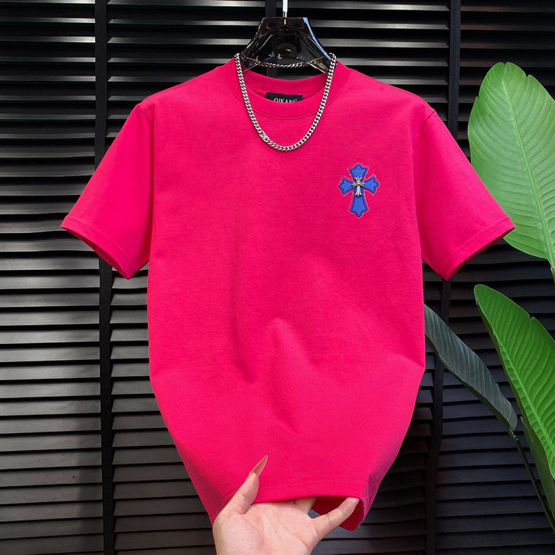 2026新款美式潮牌十字架刺绣短袖T恤男宽松圆领百搭韩版痞帅上衣