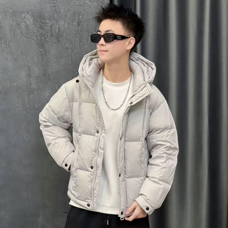 美式休闲男装轻薄时尚保暖羽绒服2025百搭高级感连帽纯色面包服潮