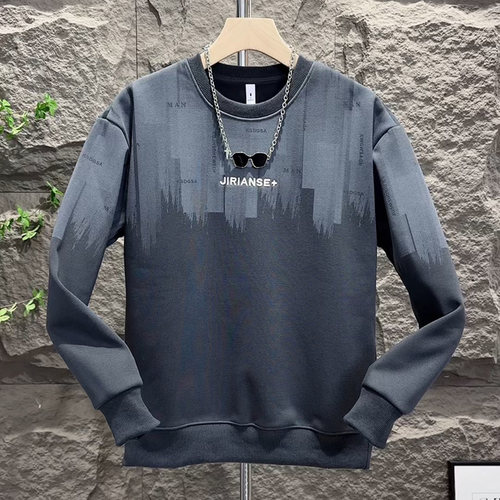 韩版潮流字母渐变设计ins卫衣圆领长袖百搭打底衫男士气质T恤衫