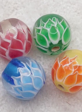 PY051-PY055 莲花珠琉璃珠  日式琉璃花珠散珠16mm莲花珠