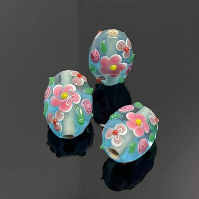 RS天运饰品春季椭圆花朵琉璃珠