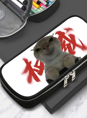 小猫笔袋丑到爆的笔袋抽象搞笑奇葩男女学生初中黑色大容量文具盒