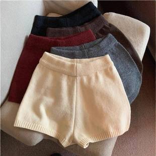 白色针织毛线短裤女冬季外穿配靴子打底裤欧货毛绒绒高腰五分靴裤